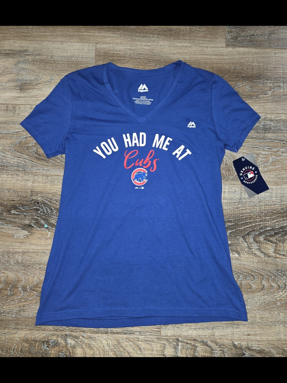 Majestic Chicago Cubs Royal Blue V-Neck Tee - You Had Me At Cubs Womens Small